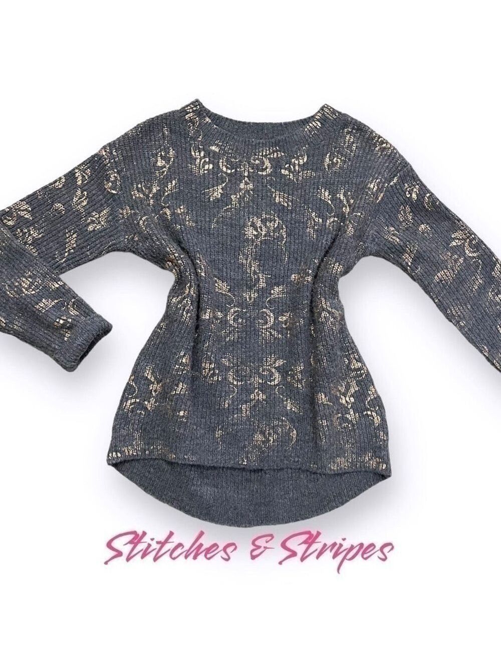 Stitches & Stripes X Revolve Gray Wool Blend Rose Gold Patterned Sweater • Small